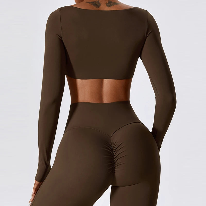 Naked Feeling Long Sleeve Yoga Clothing Stretch Female Outdoor Running Quick Dry Sportswear Women Training Tight Yoga Suit